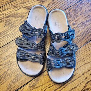 Women's Clarks Ultimate Comfort Leather Sandals. Size 6, Black. Ex Condition!